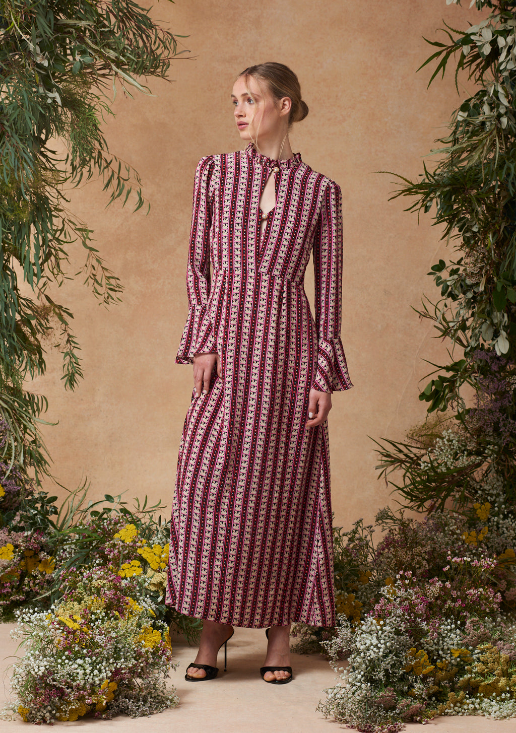 Madalena Dress Swan Stripe Fuchsia