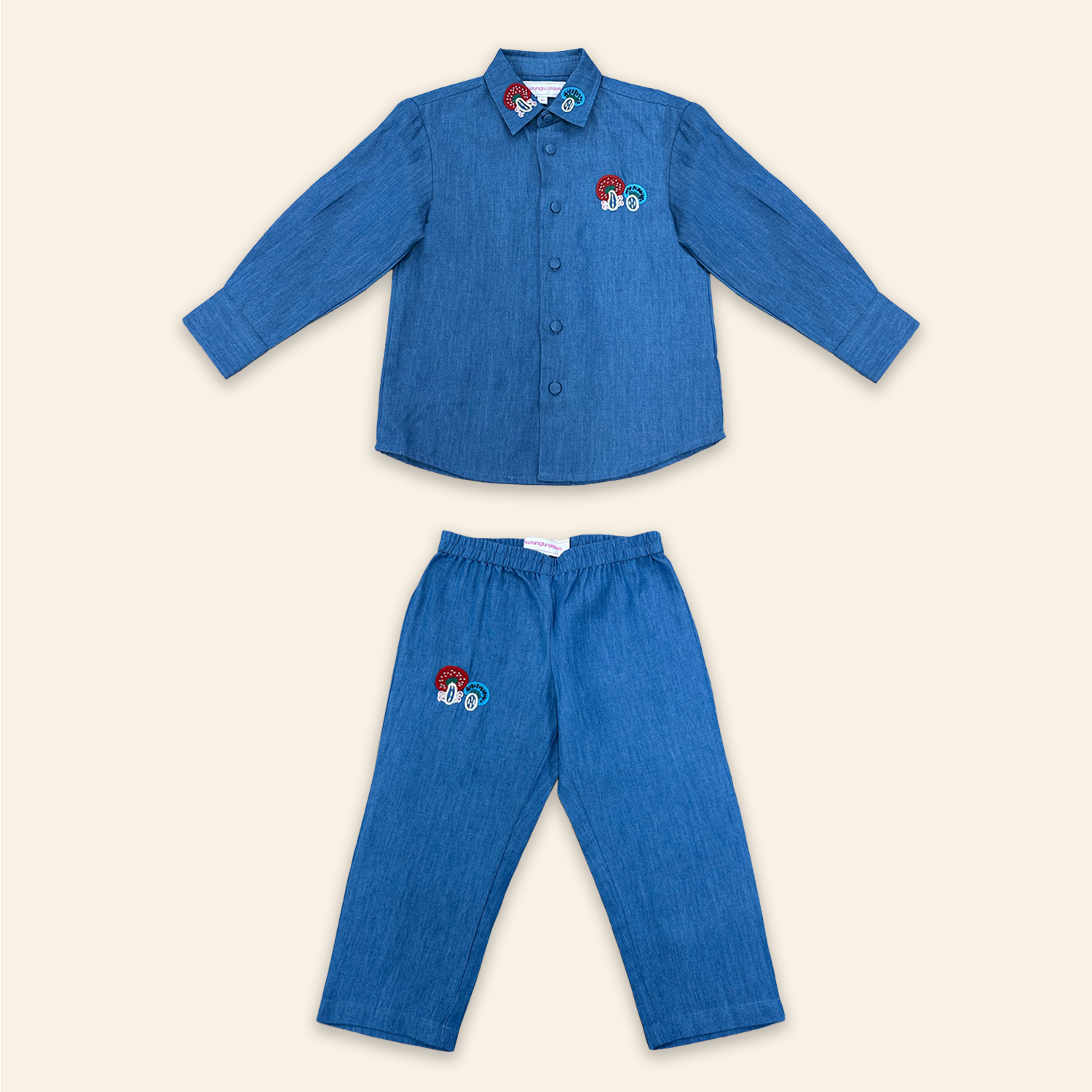 Kids Frankie Shirt and Pants with Mushroom Embroidery