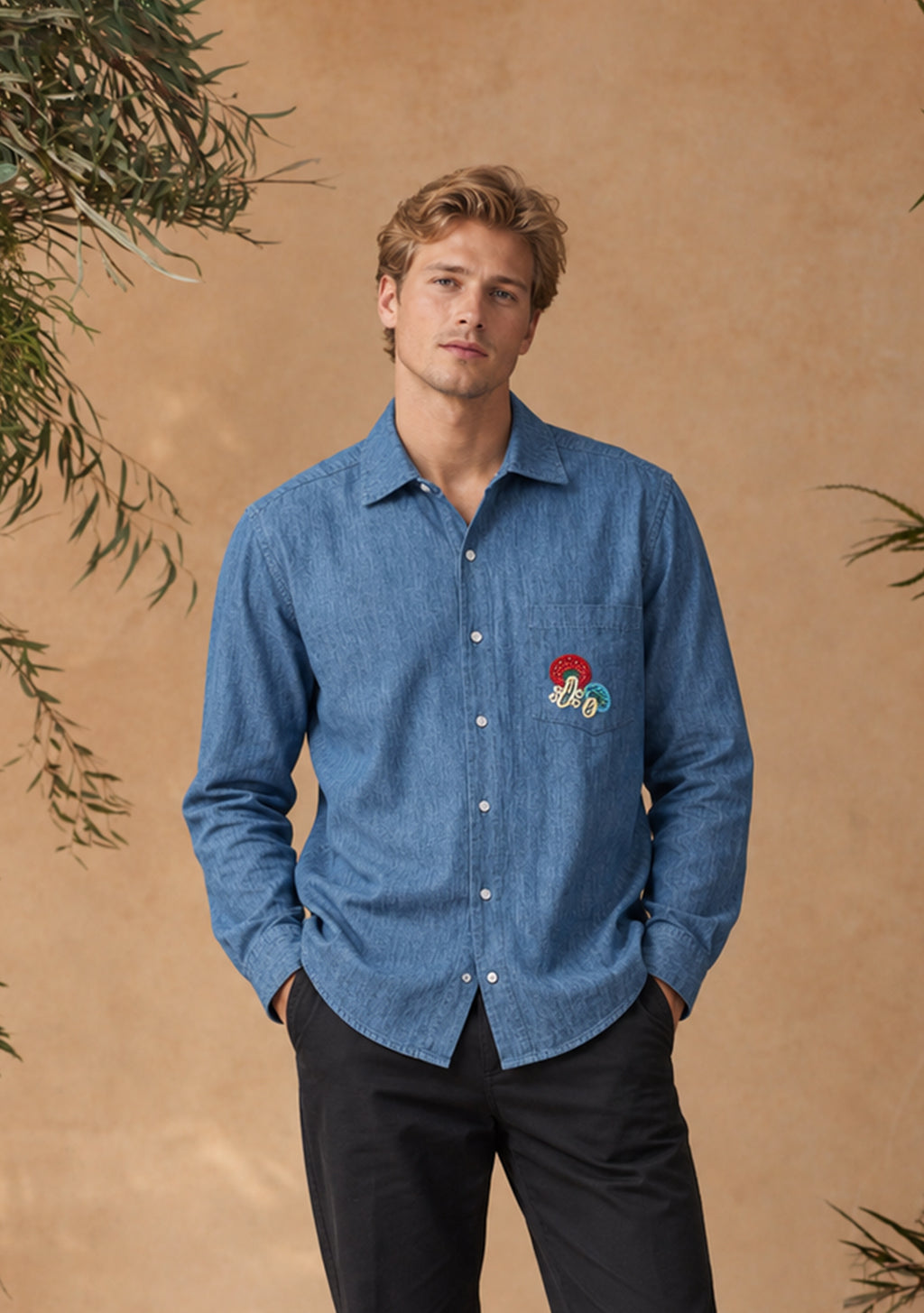 Mens Frankie Shirt with Mushroom Embroidery