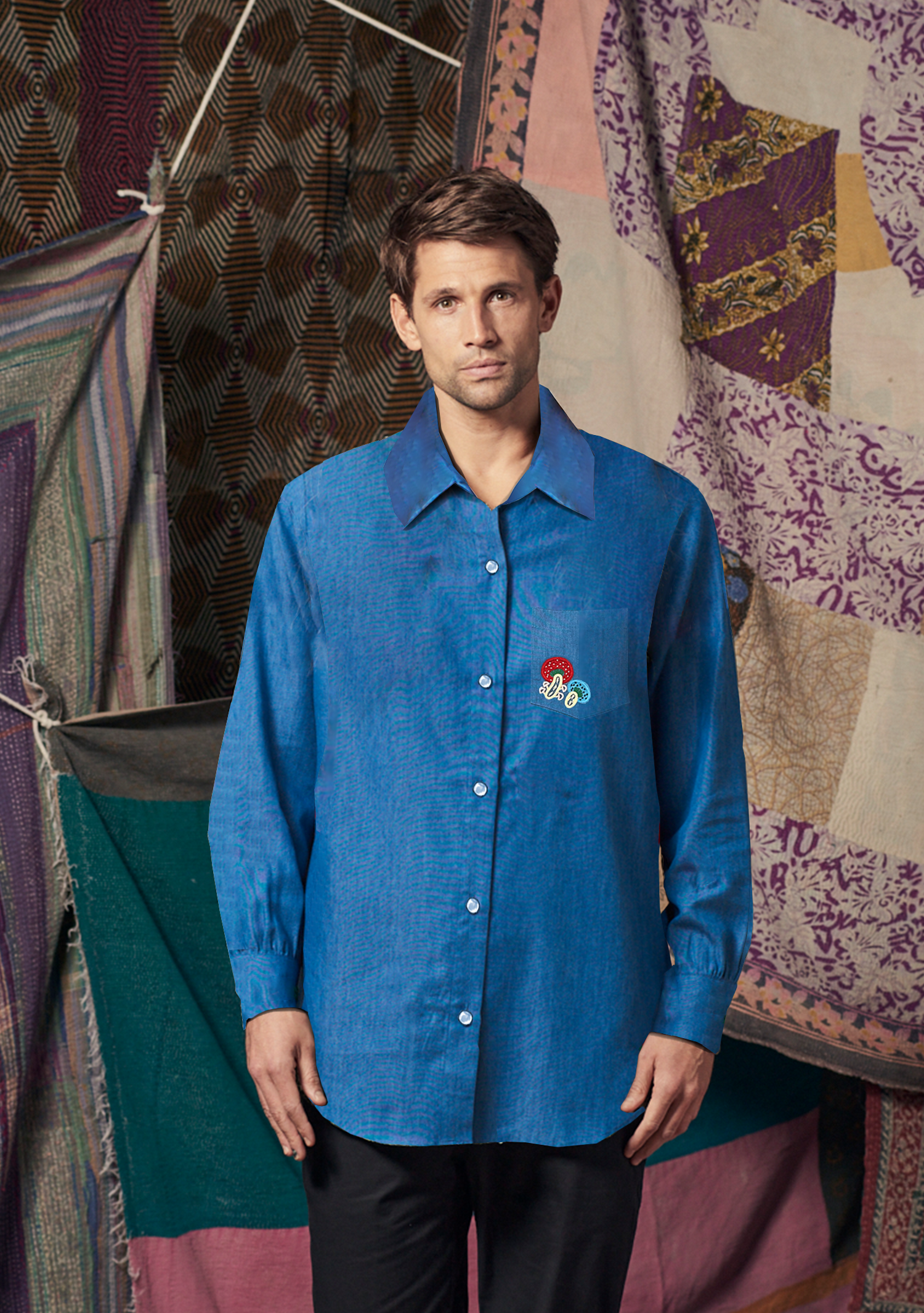 Mens Frankie Shirt with Mushroom Embroidery