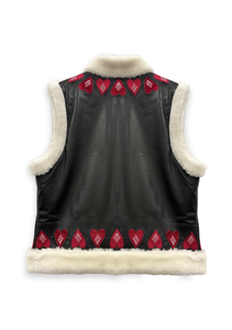 Mimi Gilet Black Leather with Heart Embroidery