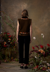 Mimi Gilet Brown Suede with Mushroom Embroidery