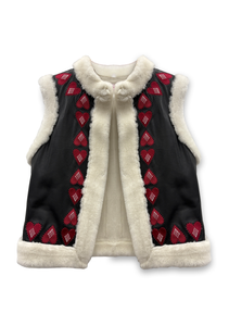 Mimi Gilet Black Leather with Heart Embroidery