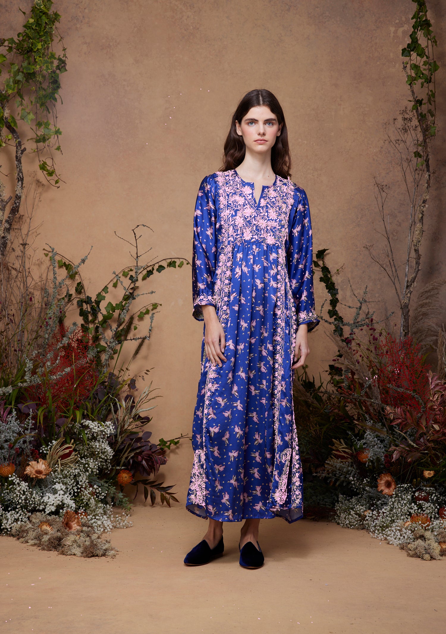 Silk Embroidered Dress Moonlight Pigs with Pink