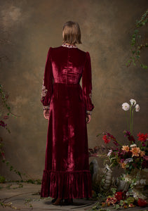 Selena Gown Berry Velvet with Floral Embroidery