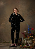 Fern Pants Velvet Black with Heart Embroidery