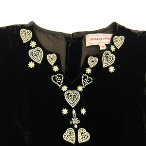 Kids Mia Dress Black Velvet with Heart Embroidery