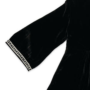 Kids Mia Dress Black Velvet with Heart Embroidery