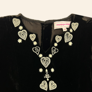 Kids Mia Dress Black Velvet with Heart Embroidery