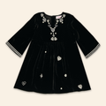 Kids Mia Dress Black Velvet with Heart Embroidery
