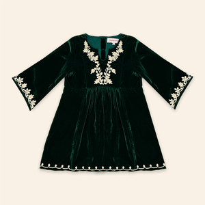 Kids Mia Dress Emerald Velvet with Floral Embroidery Muzungu Sisters UK Kids Mia Dress Emerald Velvet with Floral Embroidery Muzungu Sisters UK