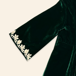 Kids Mia Dress Emerald Velvet with Floral Embroidery
