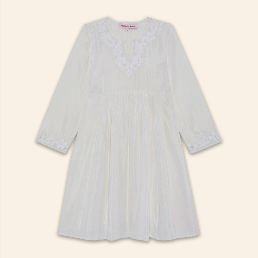 Kids Embroidered Dress White
