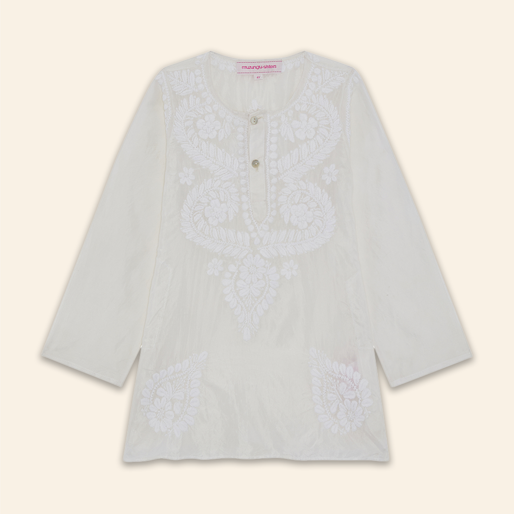 Kids Embroidered Kurta White