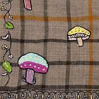 Multi-Coloured Mushroom Embroidered Shawl Natural, Black and Orange Check