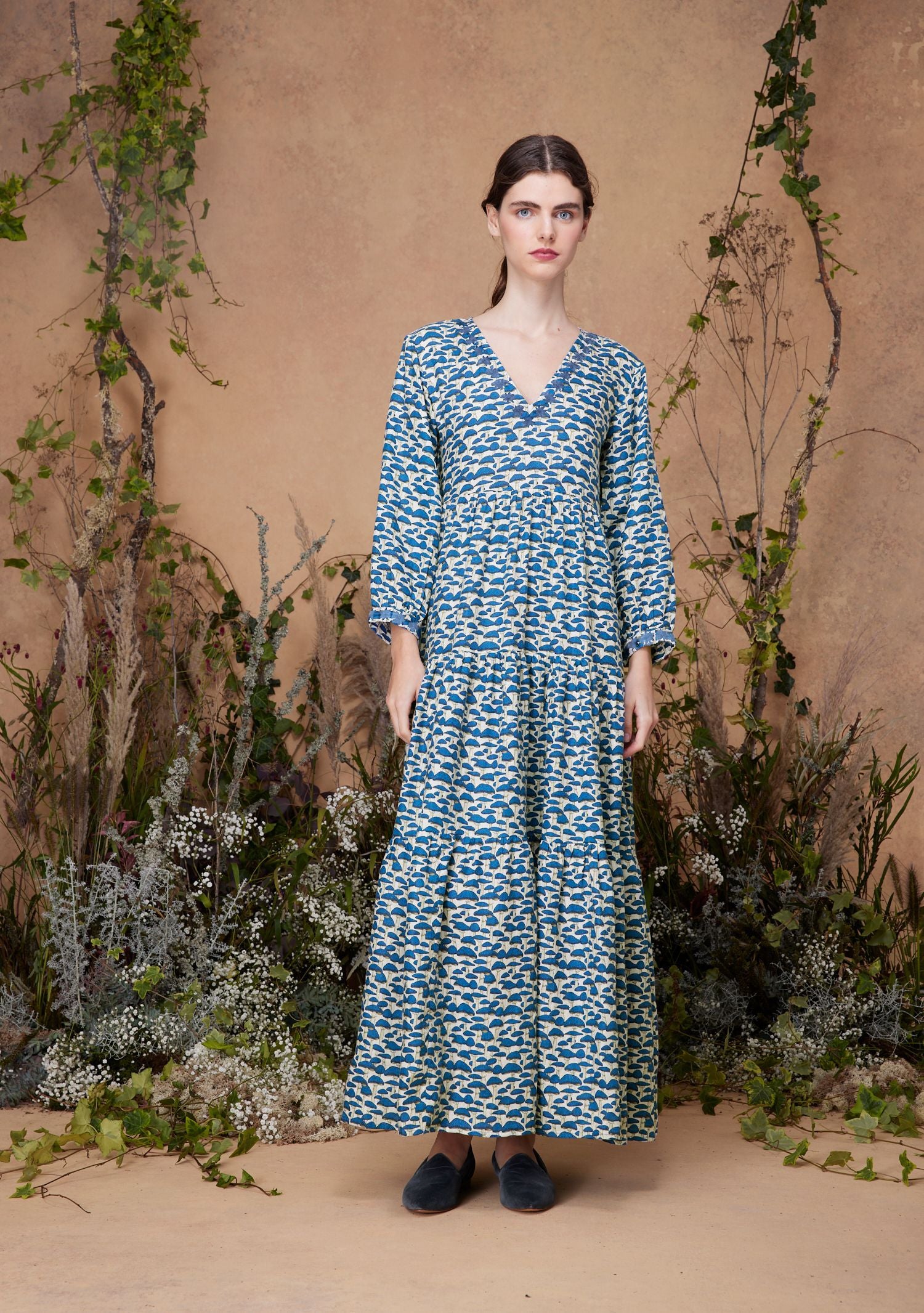 Frangipani Dress Blue Mushroom