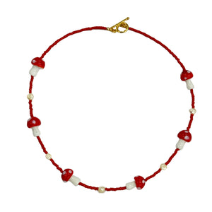 Glass Red Mushroom Bead Necklace