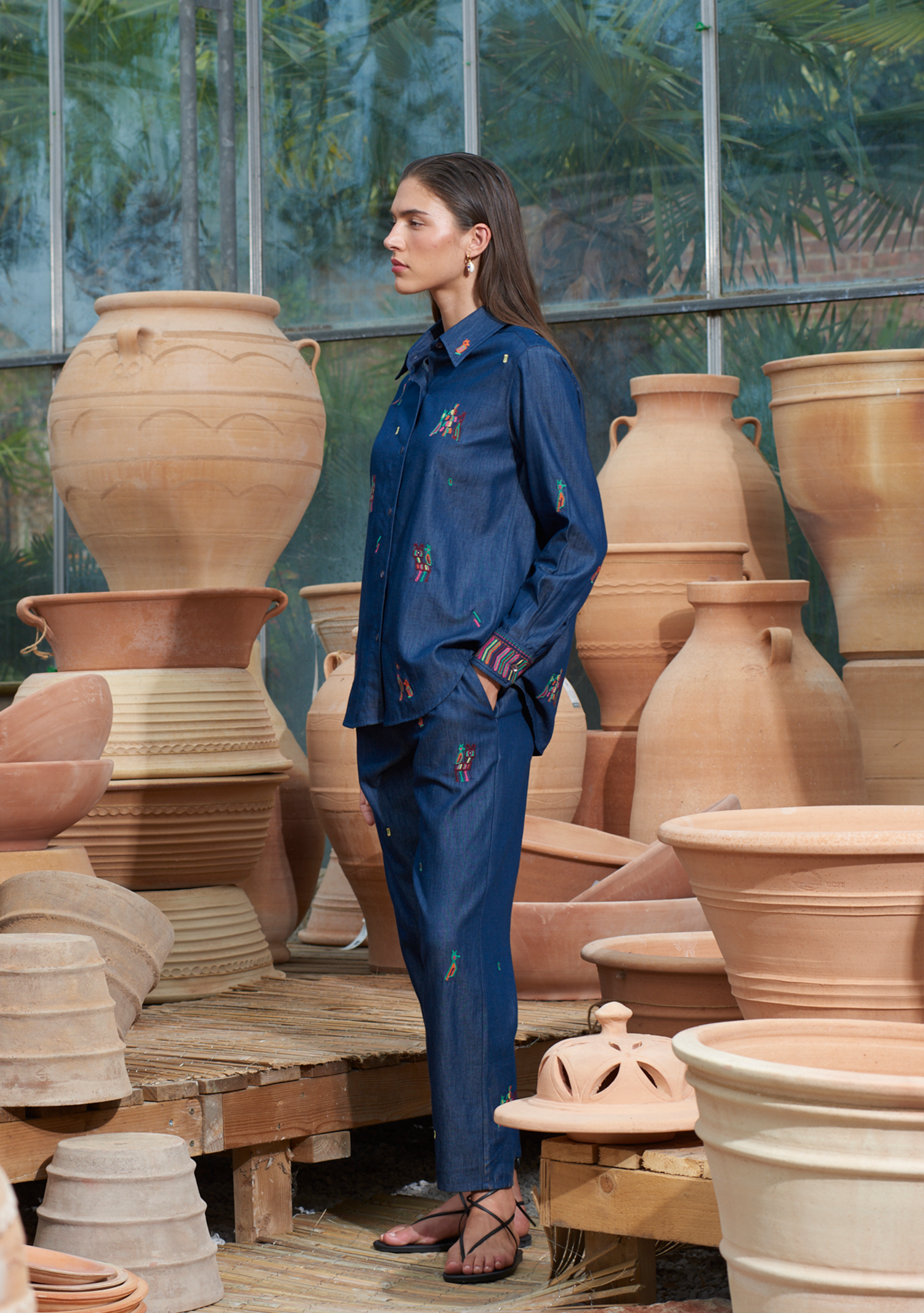 Fern Pants with Folktale Embroidery