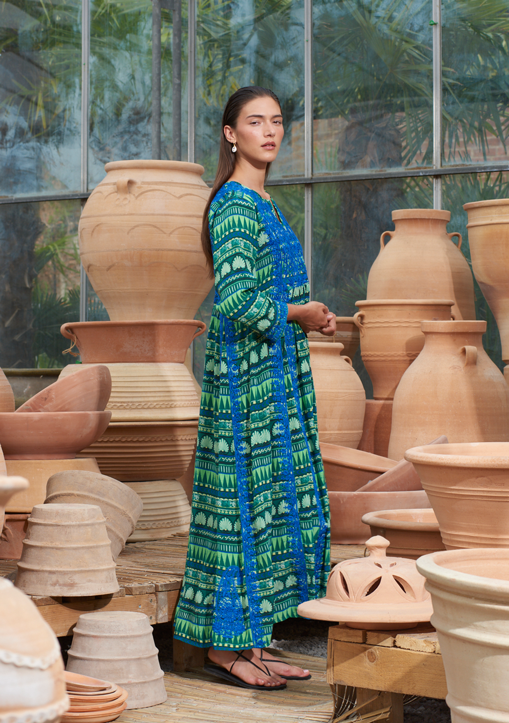 Silk Embroidered Dress Amphora Emerald
