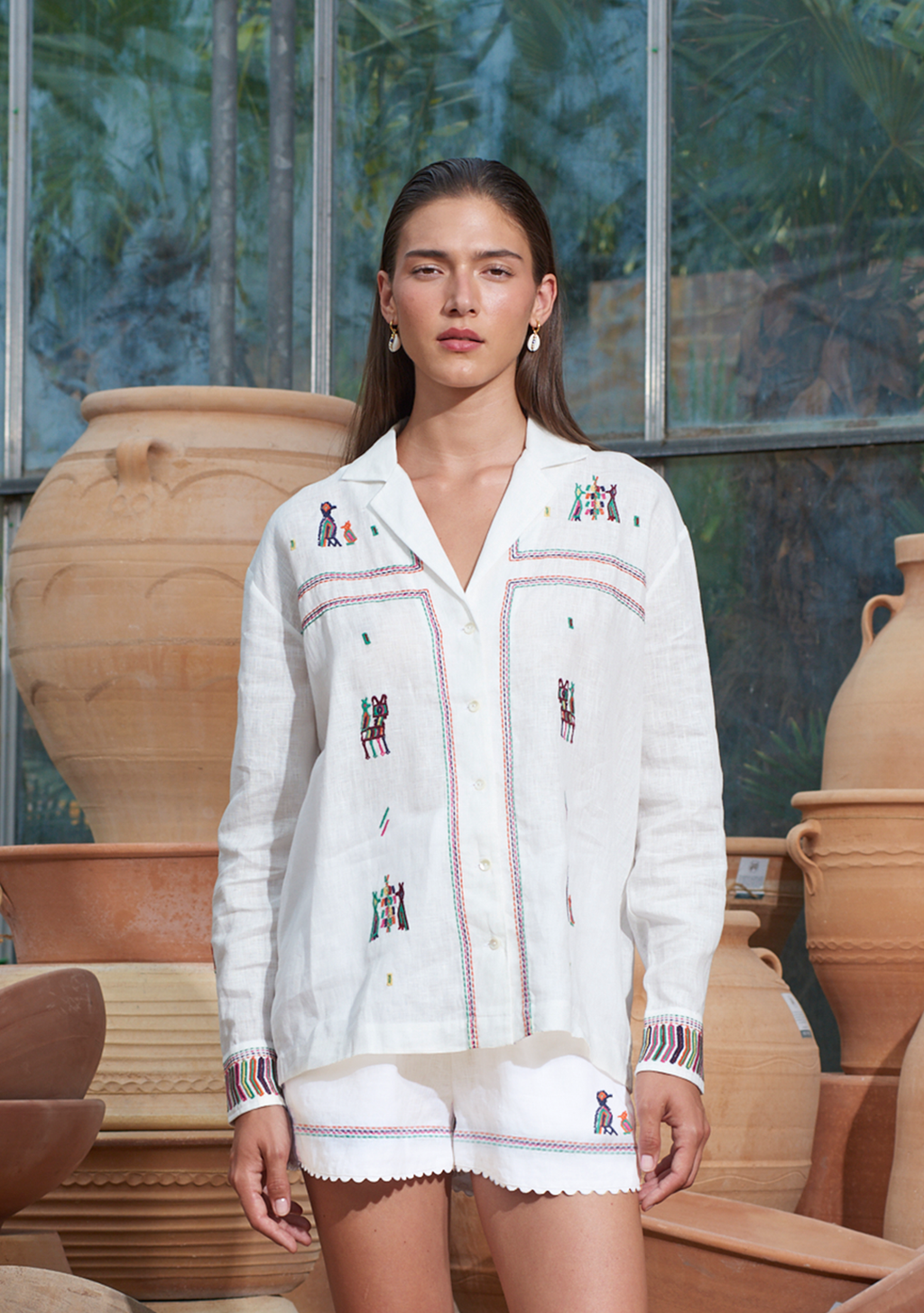 Eleni Shirt White with Folktale Embroidery