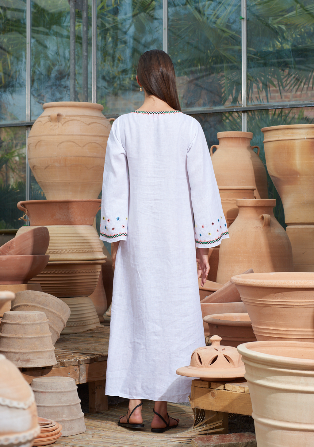 Vera Kaftan White with Moon Embroidery