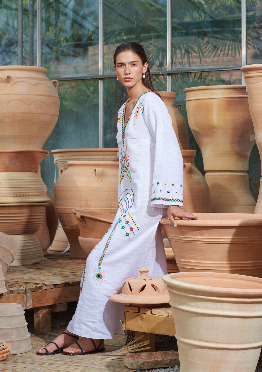 Vera Kaftan White with Moon Embroidery