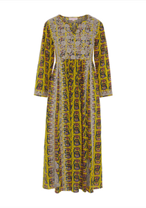 Silk Embroidered Dress Serpent Yellow