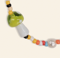 Glass Green Mushroom and Pearl Bead Multicolour Necklace