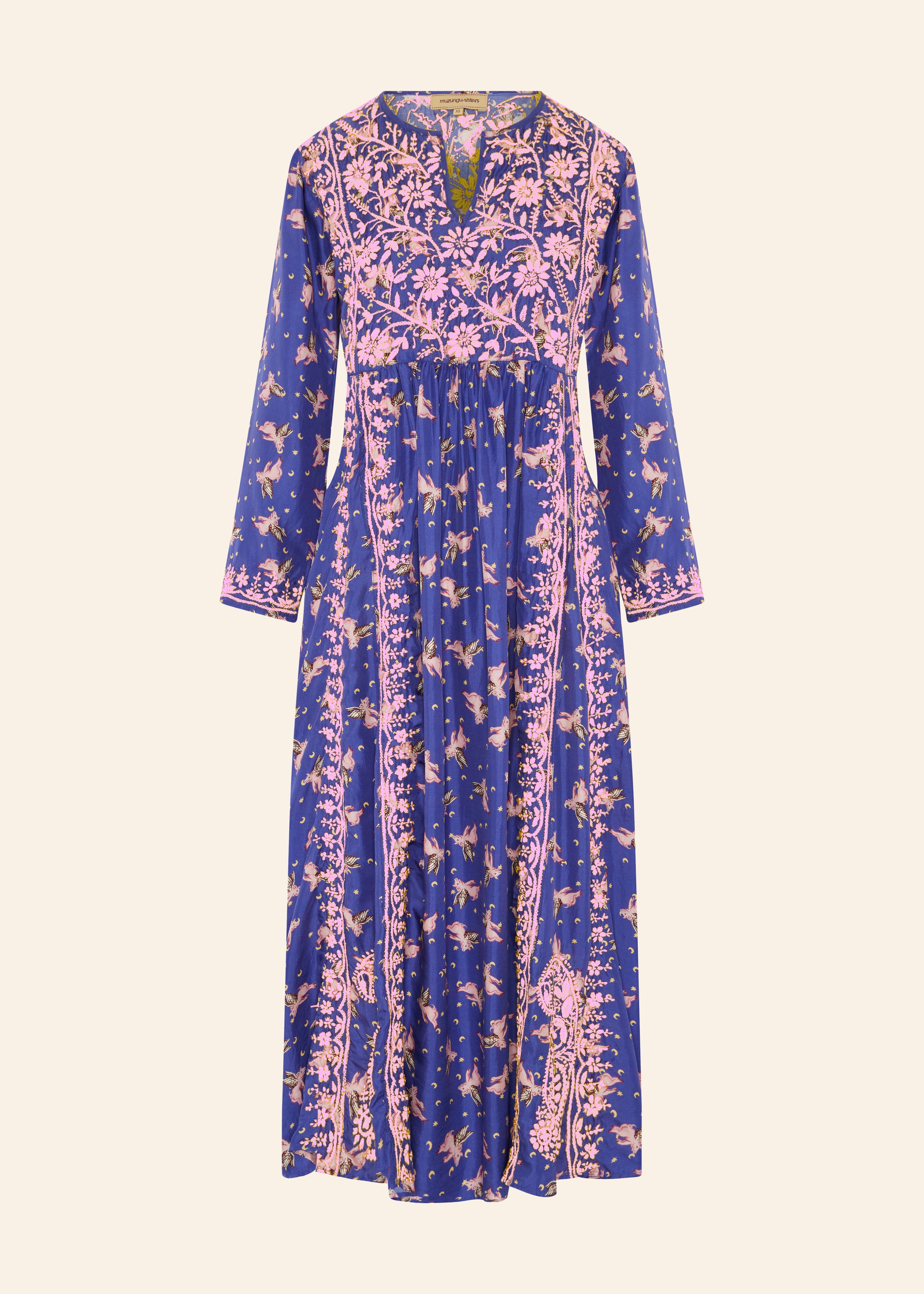 Silk Embroidered Dress Moonlight Pigs with Pink