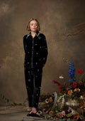 Fern Pants Velvet Black with Beaded Heart Embroidery