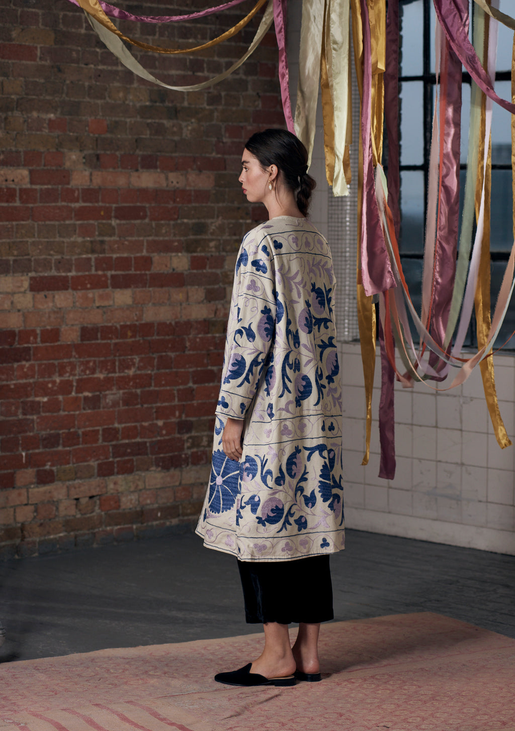 Uzbek Suzani Coat White with Blue II