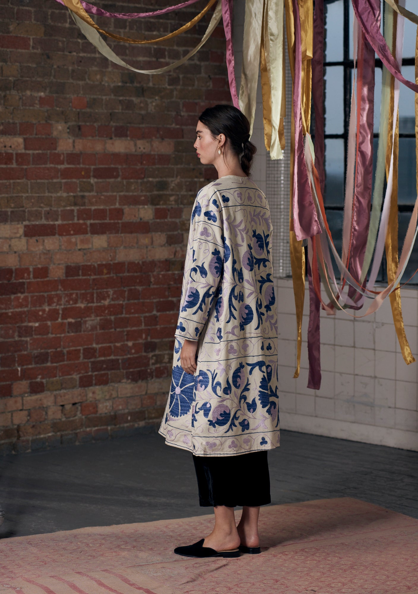 Uzbek Suzani Coat White with Blue II