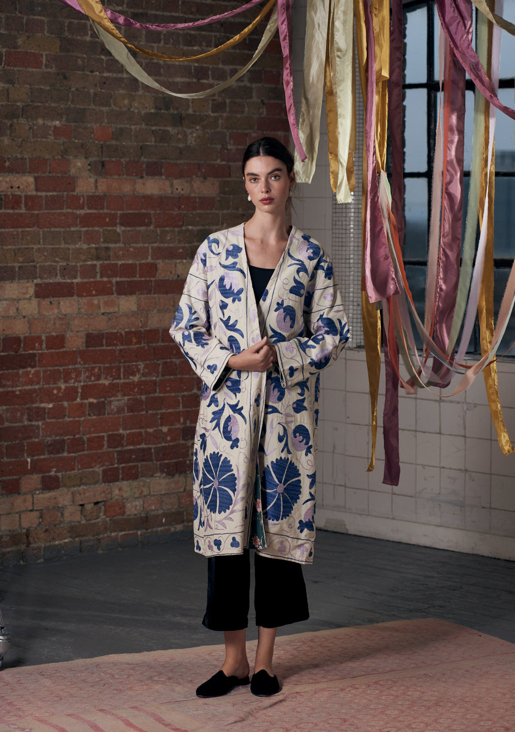 Uzbek Suzani Coat White with Blue II