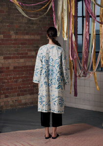 Uzbek Suzani Coat White with Blue