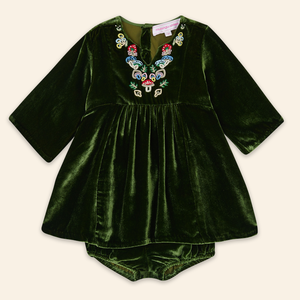 Kids Mia Dress Green Velvet
