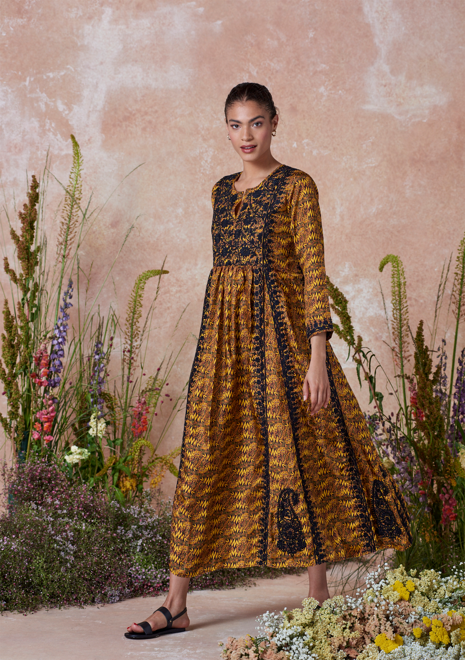Silk Embroidered Dress Bengal Tiger