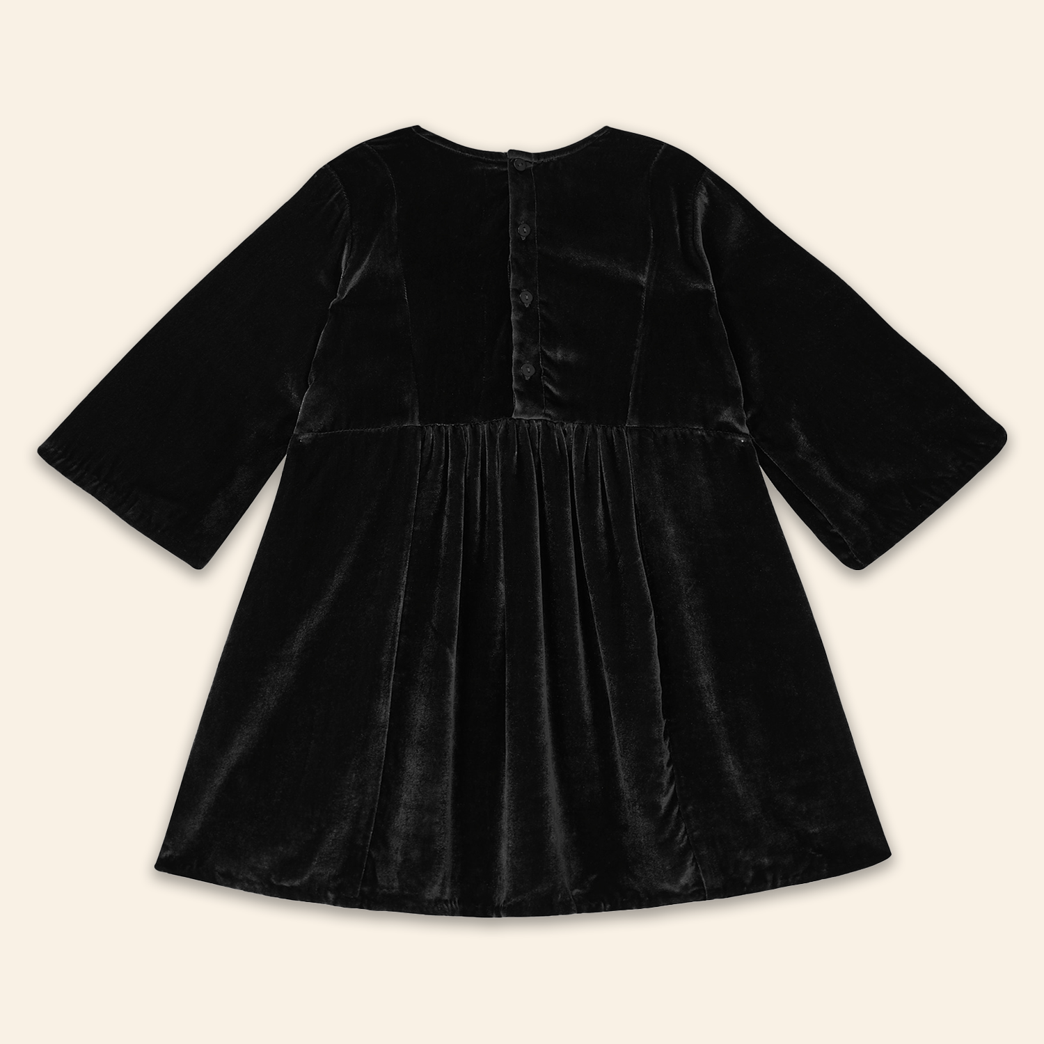 Kids Mia Dress Black Velvet with Mushroom Embroidery