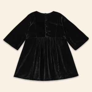 Kids Mia Dress Black Velvet with Mushroom Embroidery