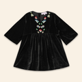 Kids Mia Dress Black Velvet with Mushroom Embroidery