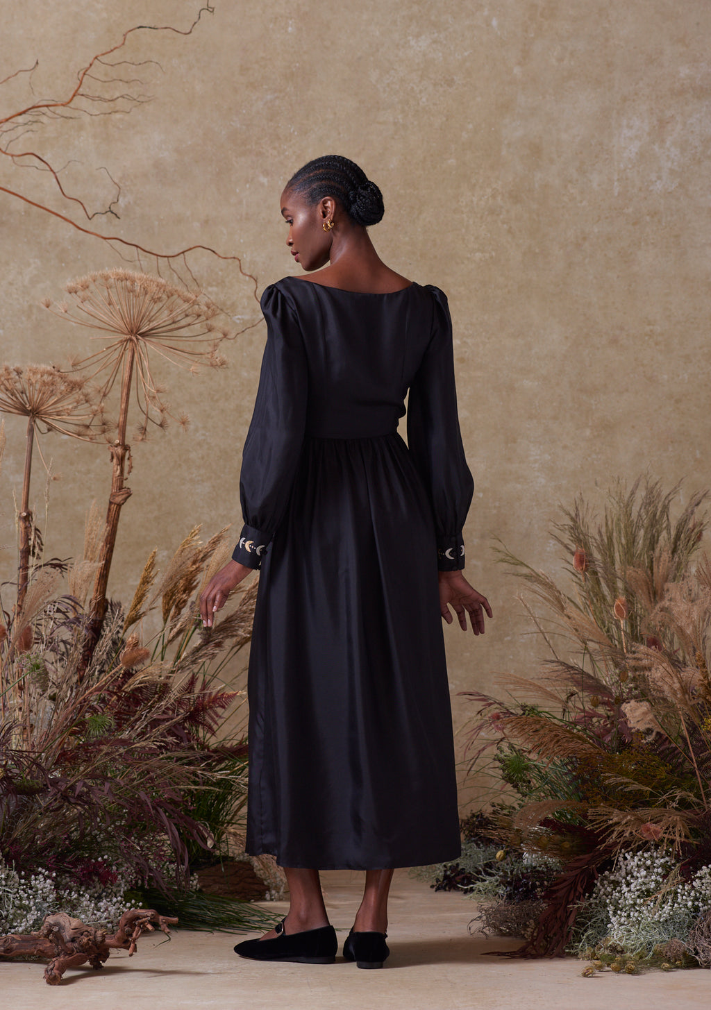 Anna Midi Dress Black Silk