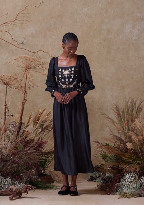 Anna Midi Dress Black Silk