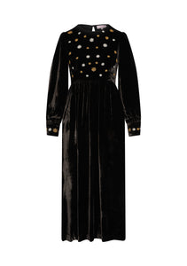 Emma Midi Dress Black with Stars Embroidery