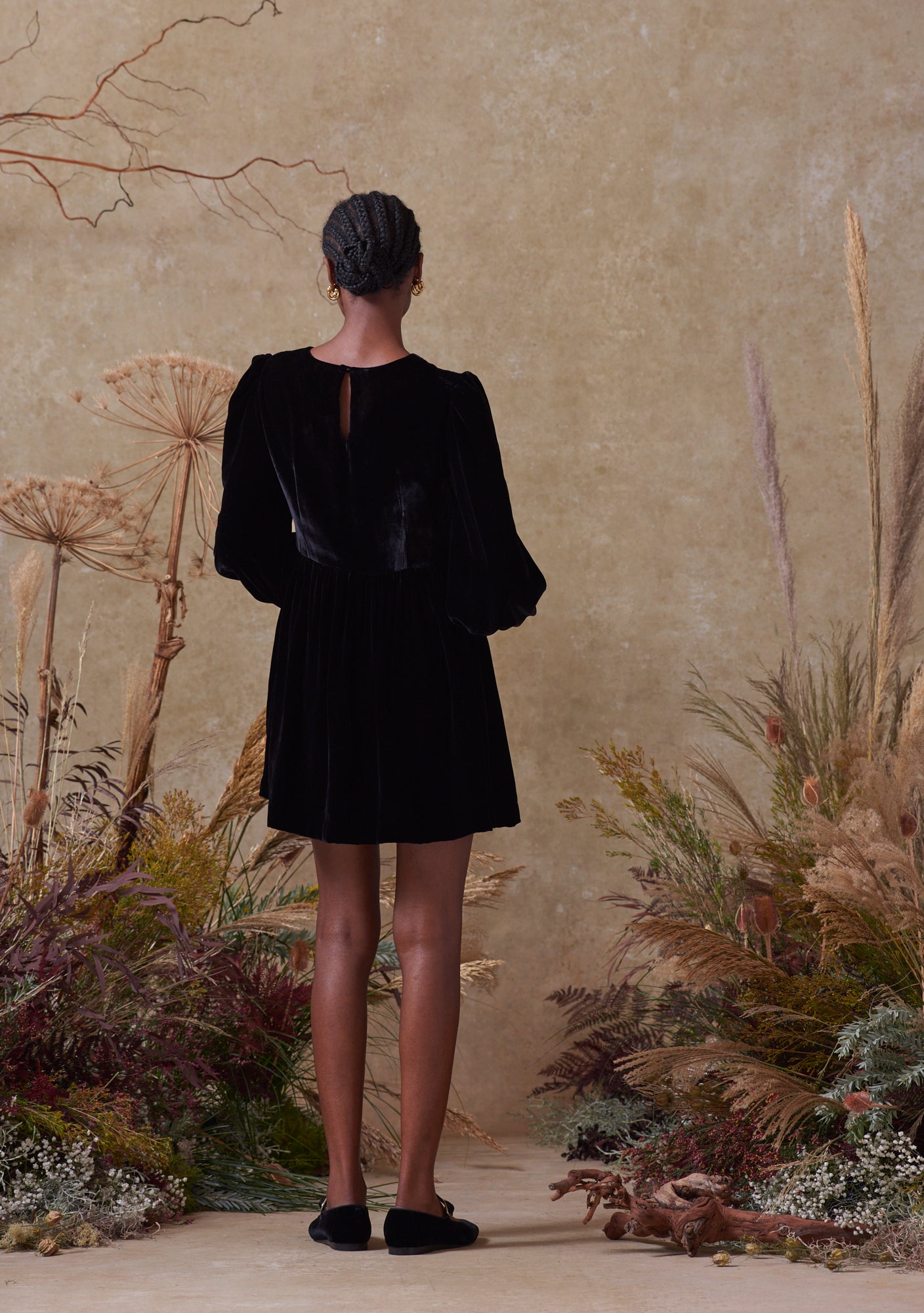 Emma Dress Black with Mushroom Embroidery II