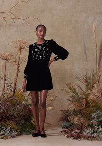 Emma Dress Black with Mushroom Embroidery II
