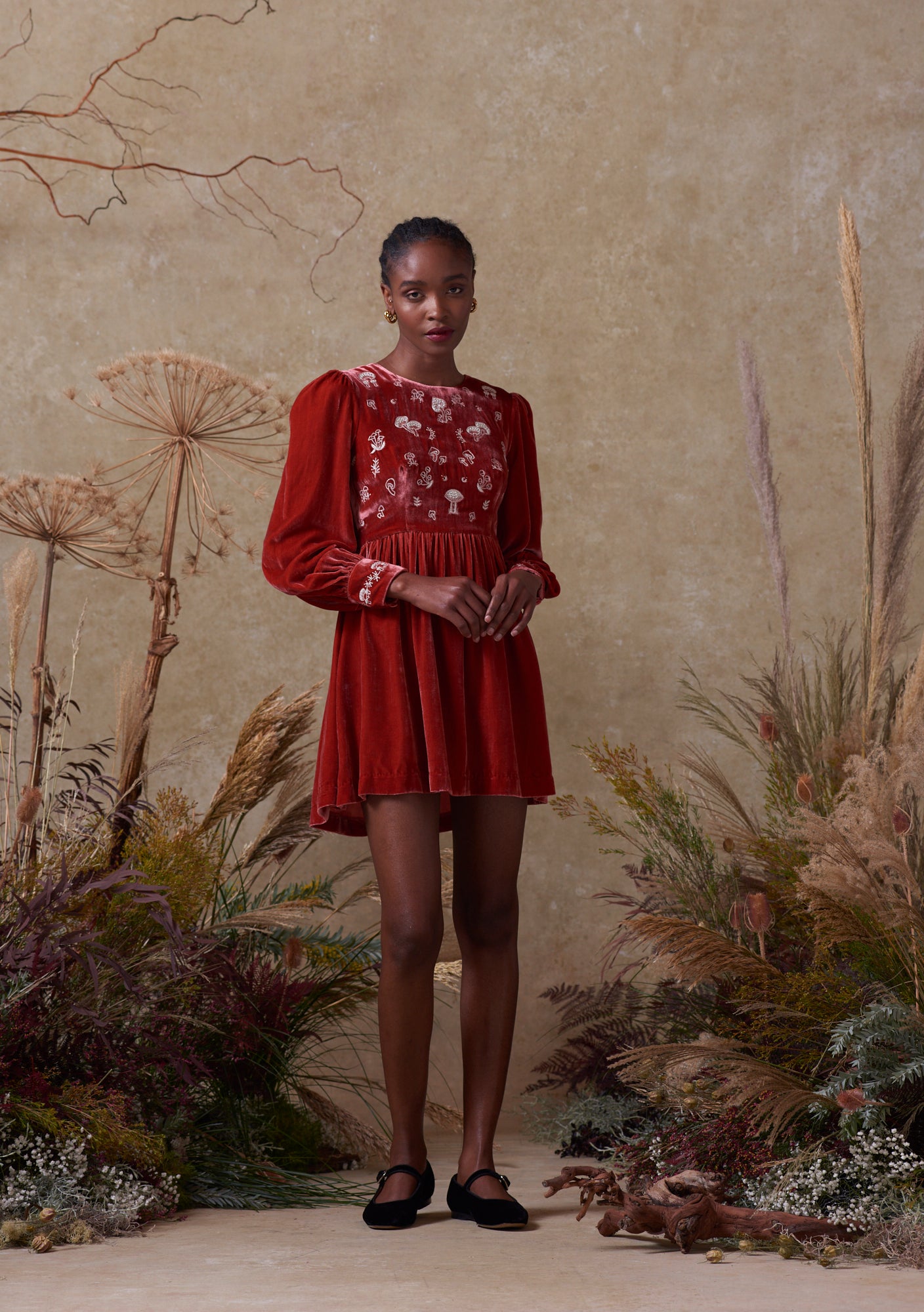 Emma Dress Pink with Mushroom Embroidery