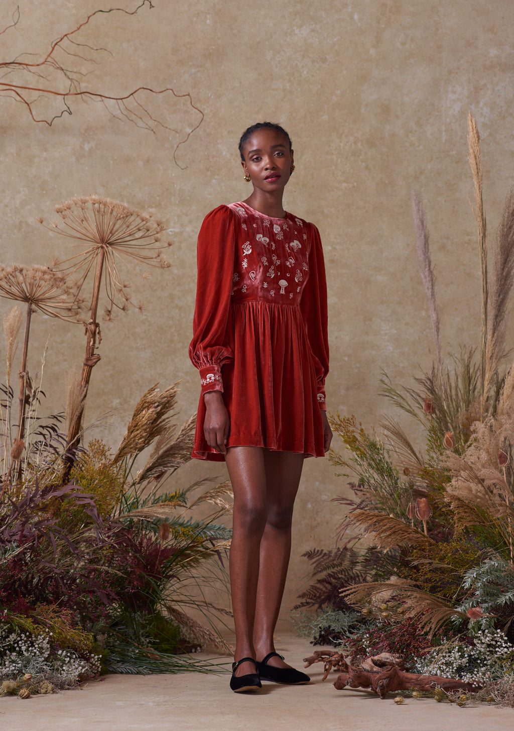 Emma Dress Pink with Mushroom Embroidery