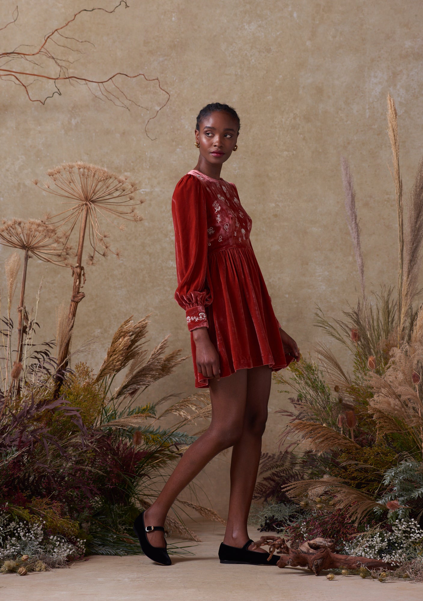 Emma Dress Pink with Mushroom Embroidery