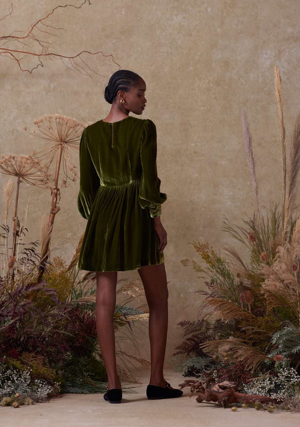 Emma Dress Green with Mushroom Embroidery