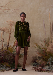 Emma Dress Green with Mushroom Embroidery