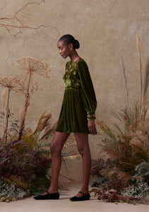 Emma Dress Green with Mushroom Embroidery